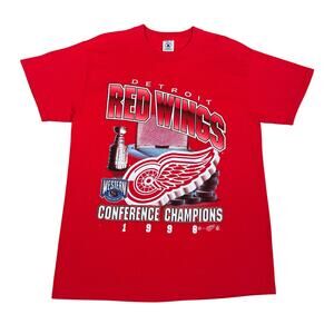 Vintage 1998 Detroit Red Wings Conference Champions NHL Graphic Shirt Red Large